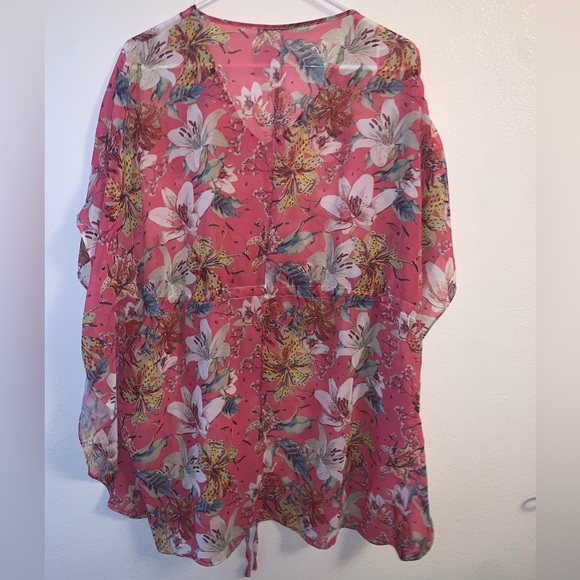 Pink Floral West Loop Swim Cover Up One Size Tie Waist NWT - Picture 2 of 5